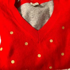 J Crew Red sweater with gold accents